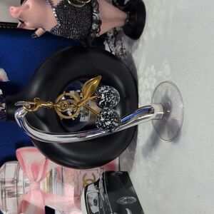 Bag Charm Keycring -:Black And White Marbled  Cherries With Gold Frame